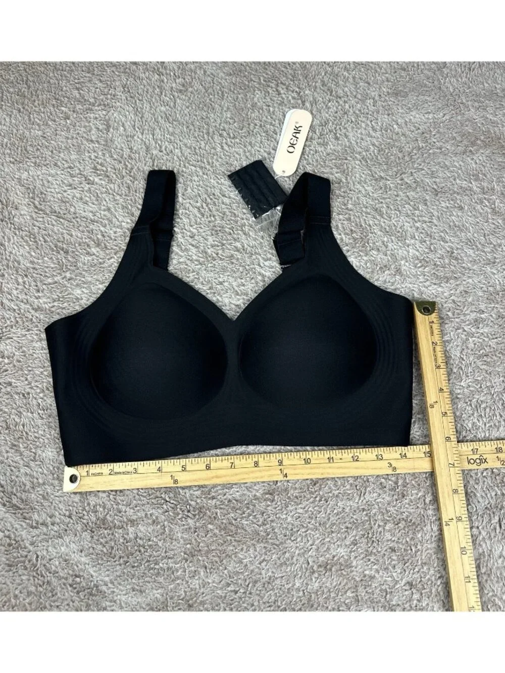 OEAK Womens Wireless Jelly Comfort Bra Black XL Padded Seamless Adjustable Strap